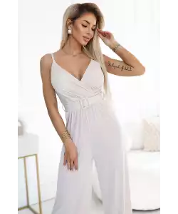 Elegáns jumpsuit széles szárral és övvel - bézs
