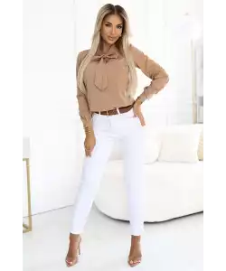 Hosszú ujjú blúz elöl megkötővel - MOCHA MOUSSE