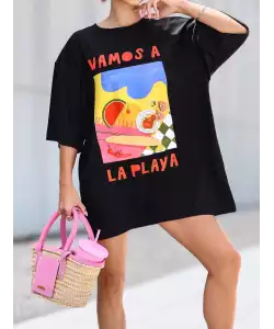 Fekete női póló Vamos La Playa